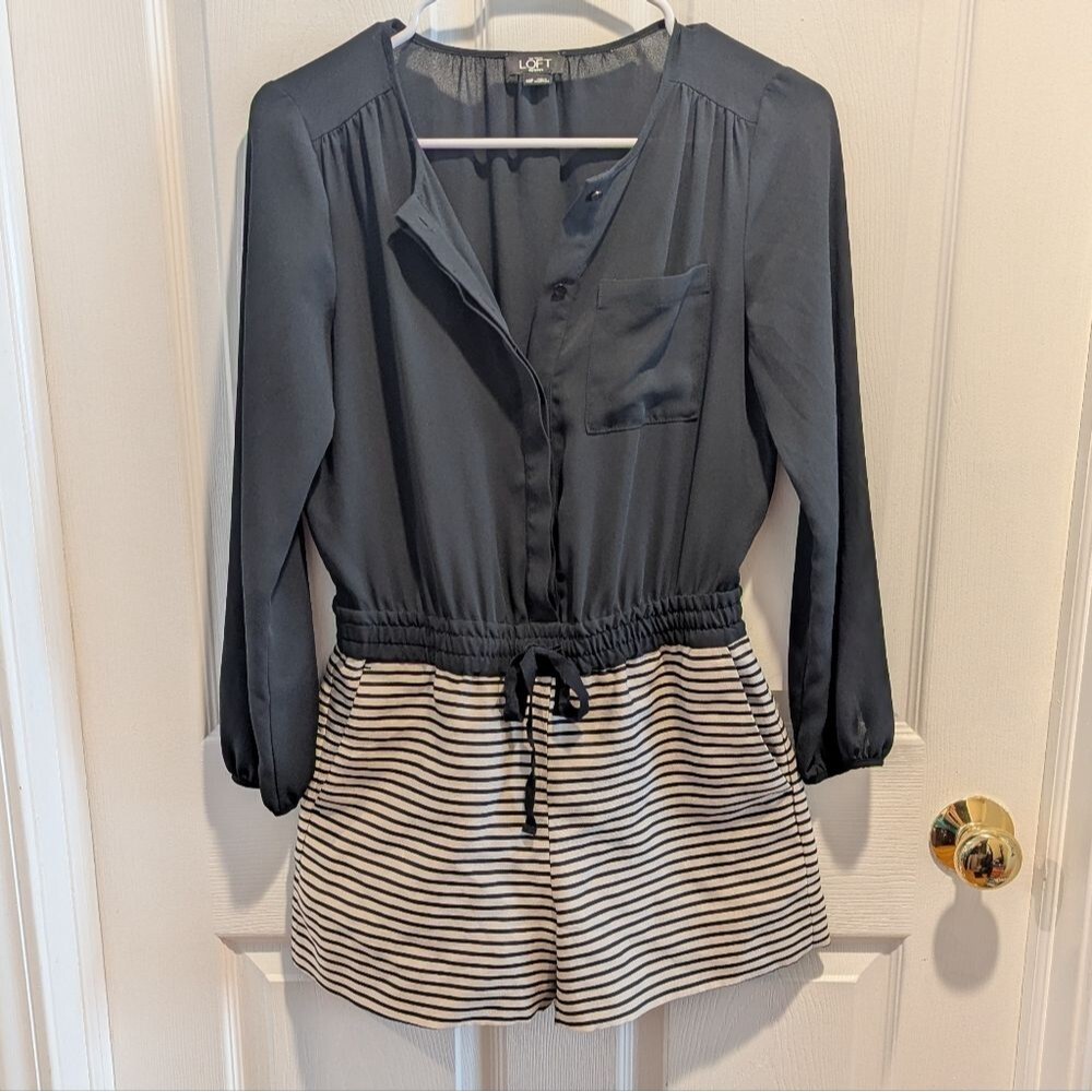 Coastal Nauti Yacht Black and White Striped Romper With Pockets Loft 00P